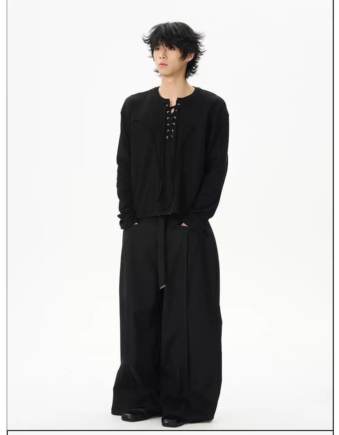 Solid Lace-Up Long Sleeve T-Shirt