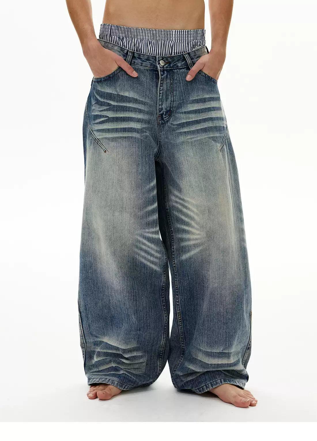 Whisker Faded Wide Jeans