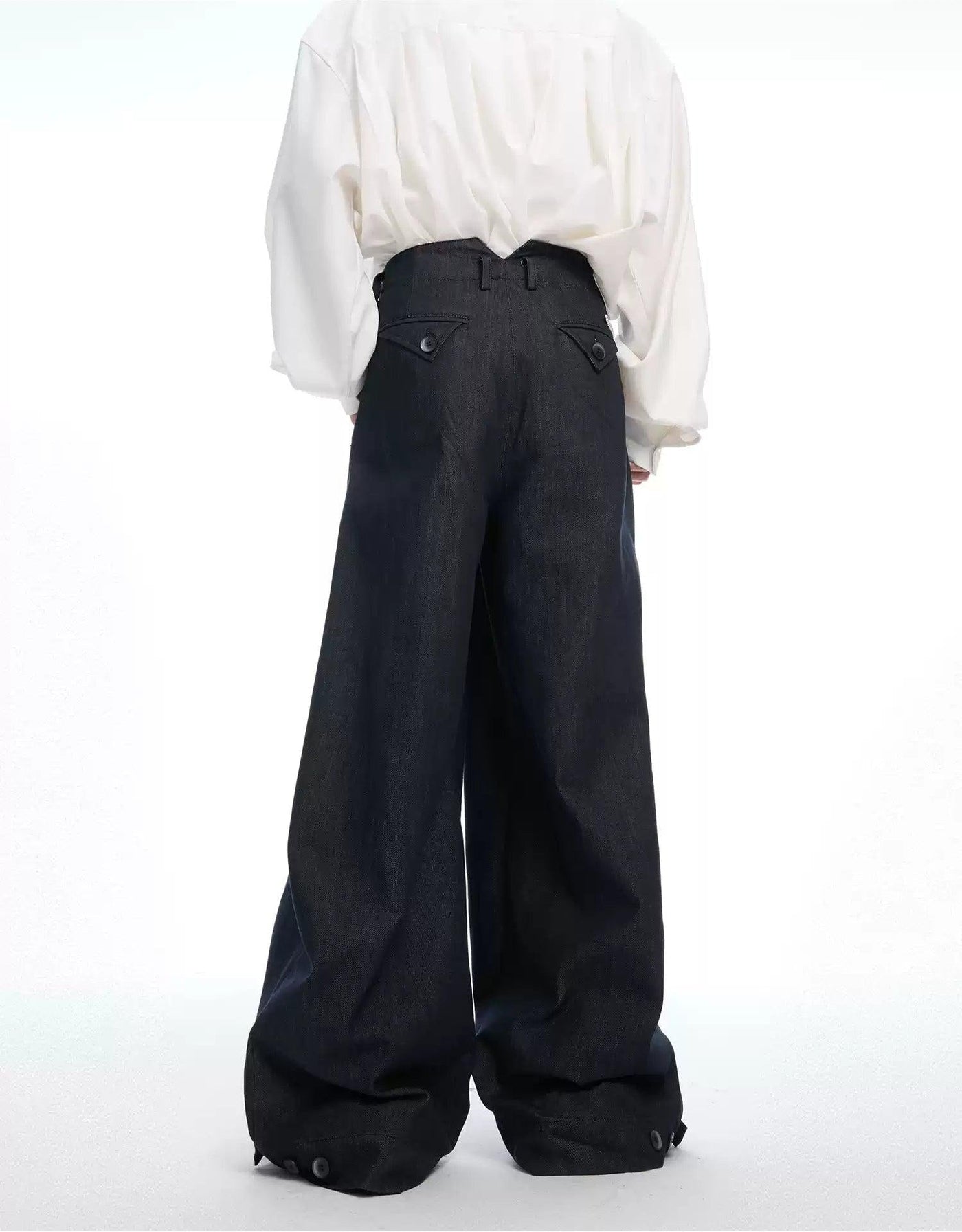 Pleated Button Cuff Wide Pants