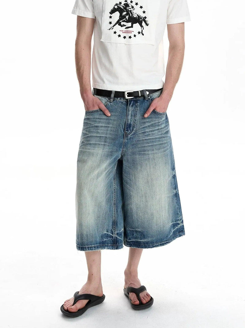Washed Distressed Denim Shorts
