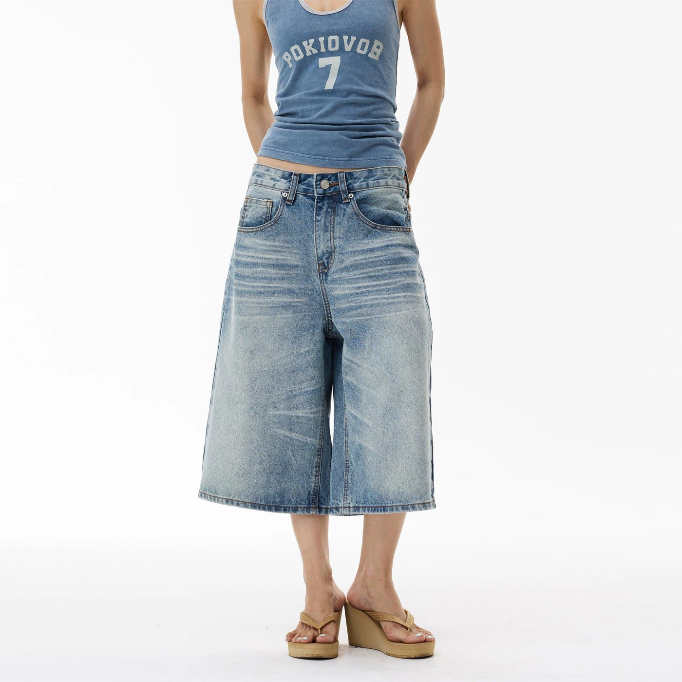 Washed Distressed Denim Shorts