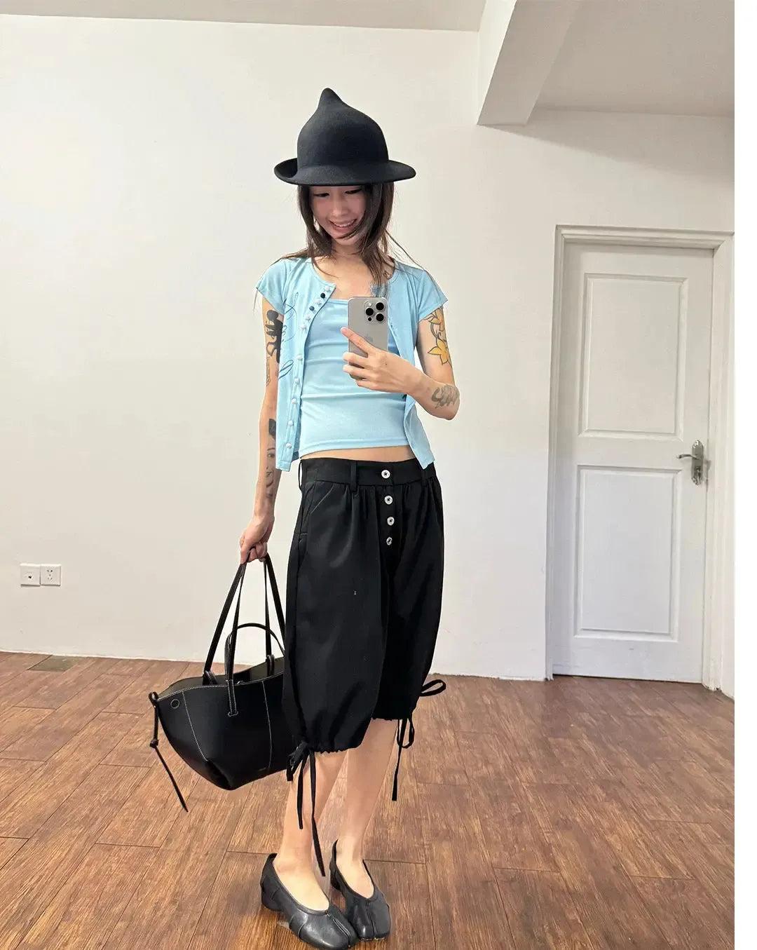 Pleated Buttoned Shorts