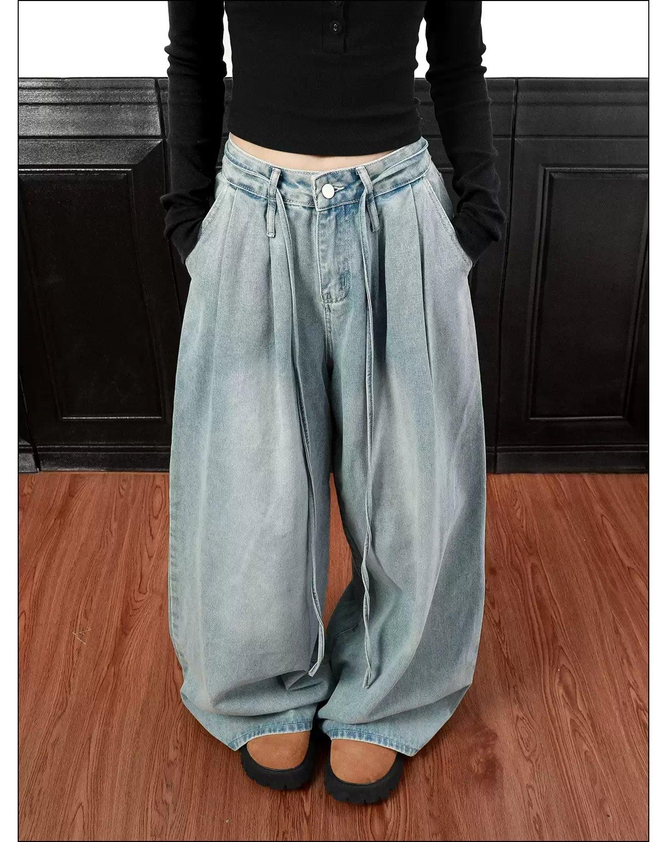 String Waist Line Loose Jeans