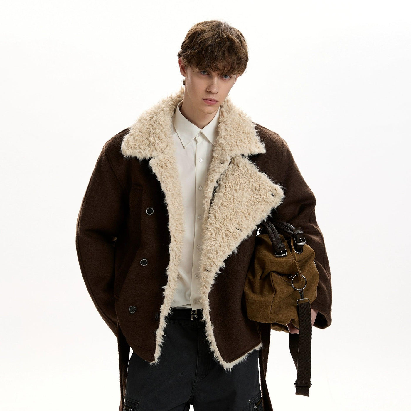 Shearling Lapel Strapped Jacket