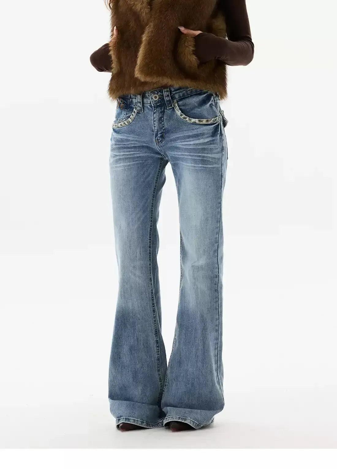 Washed Faded Flared Jeans