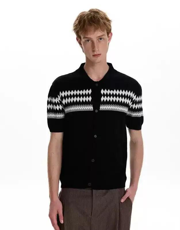 Argyle Pattern Buttoned Sweater