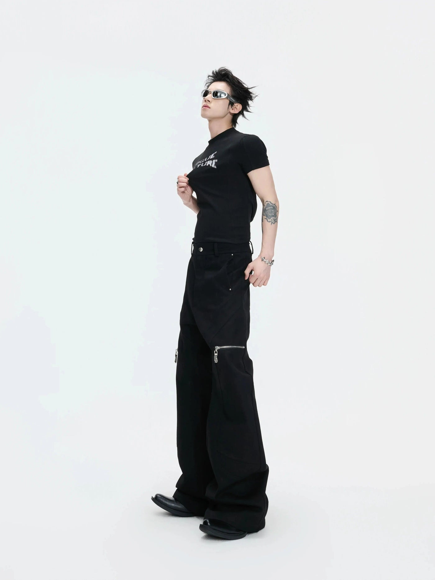 Metal Zipper Flared Trousers