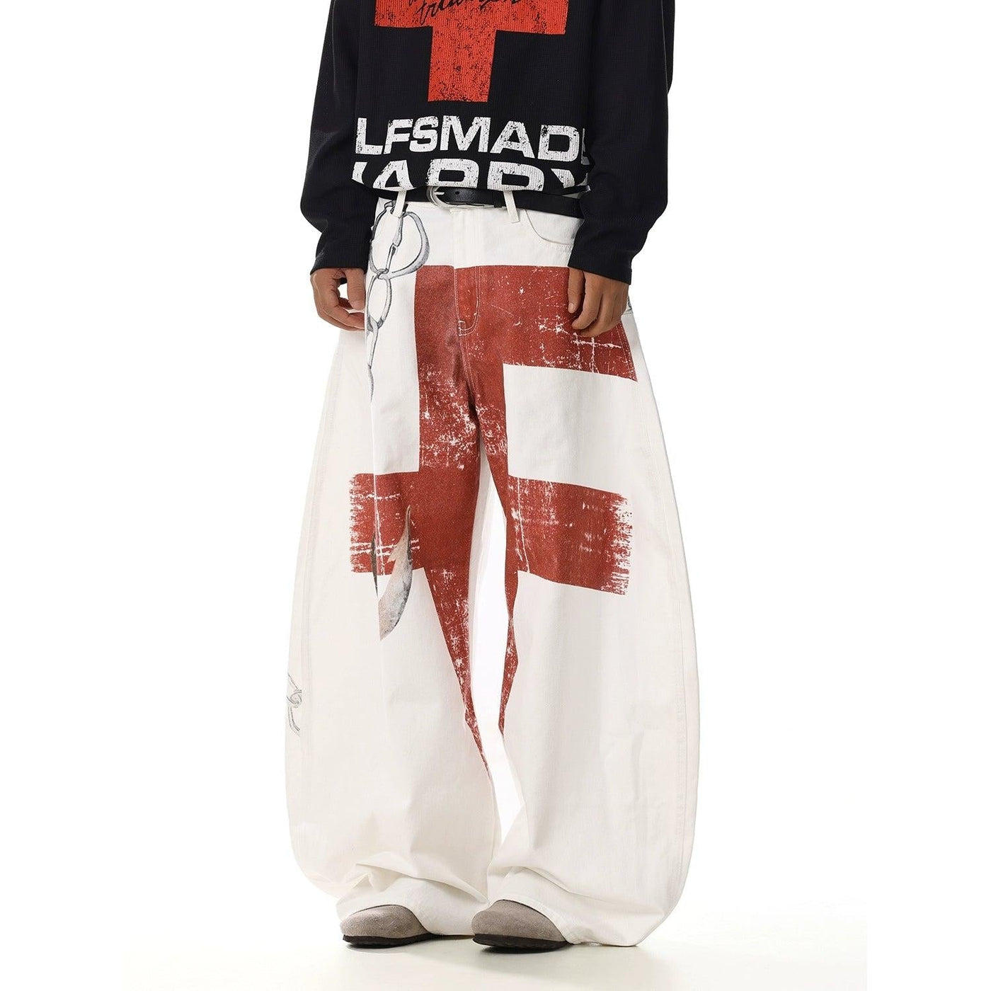 Contrast Print Baggy Fit Pants