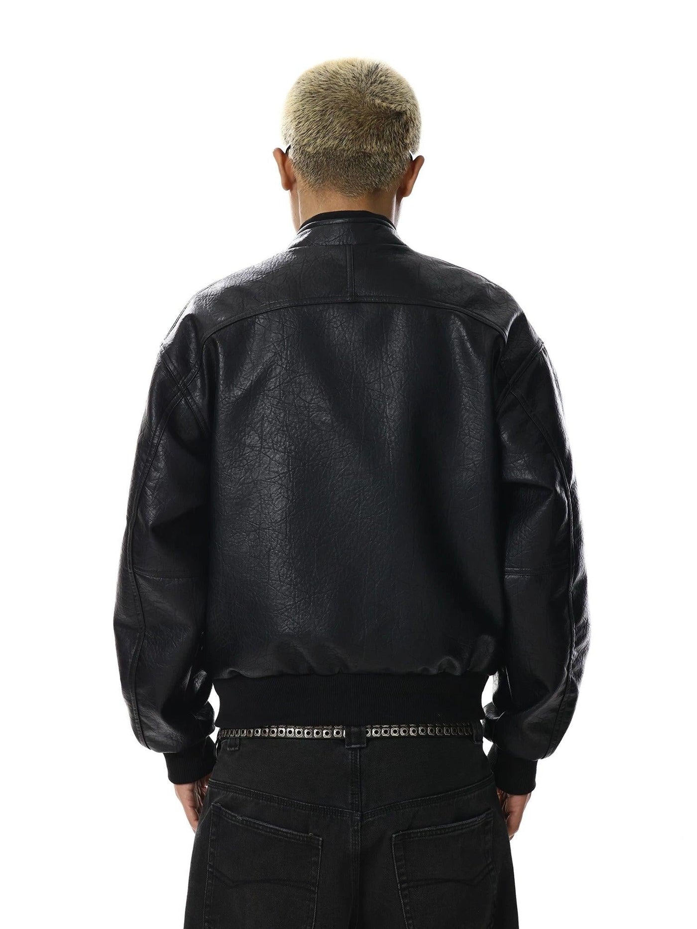 Multi-Pocket Textured PU Leather Jacket