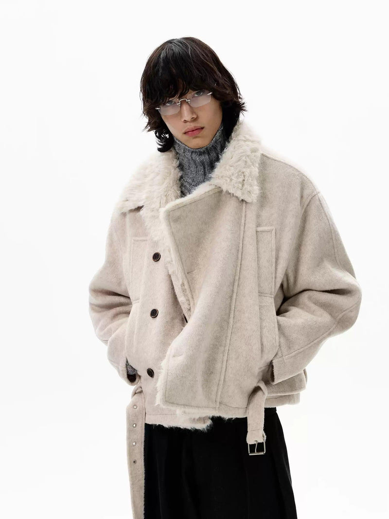 Strapped Waist Textured Jacket