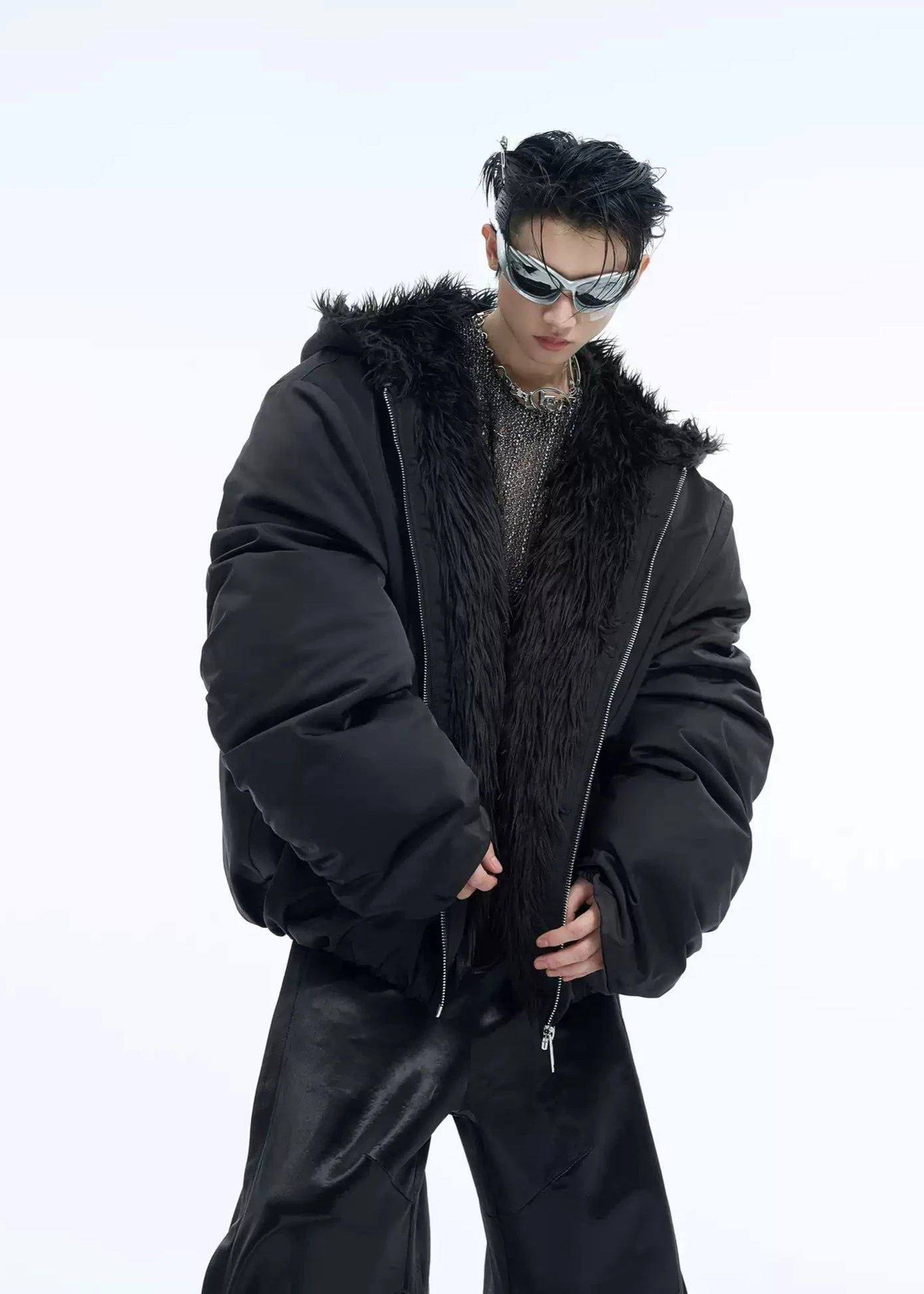 Zippered Fur Line Puffer Jacket