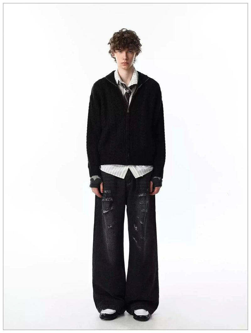 Pattern Knit Zipped Jacket