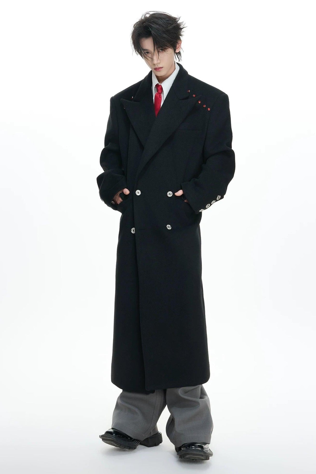 Peak Lapel Solid Color Long Coat