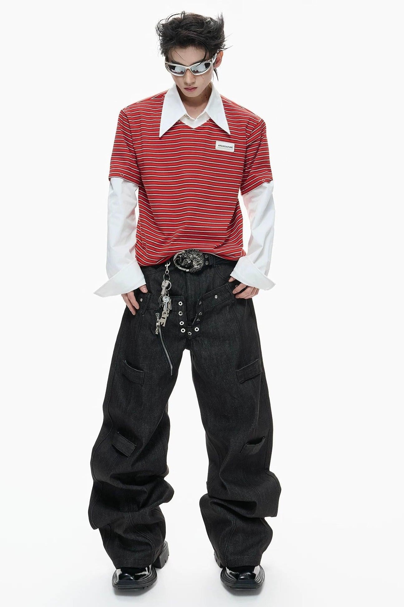Faux Two-Piece Long Sleeve Polo