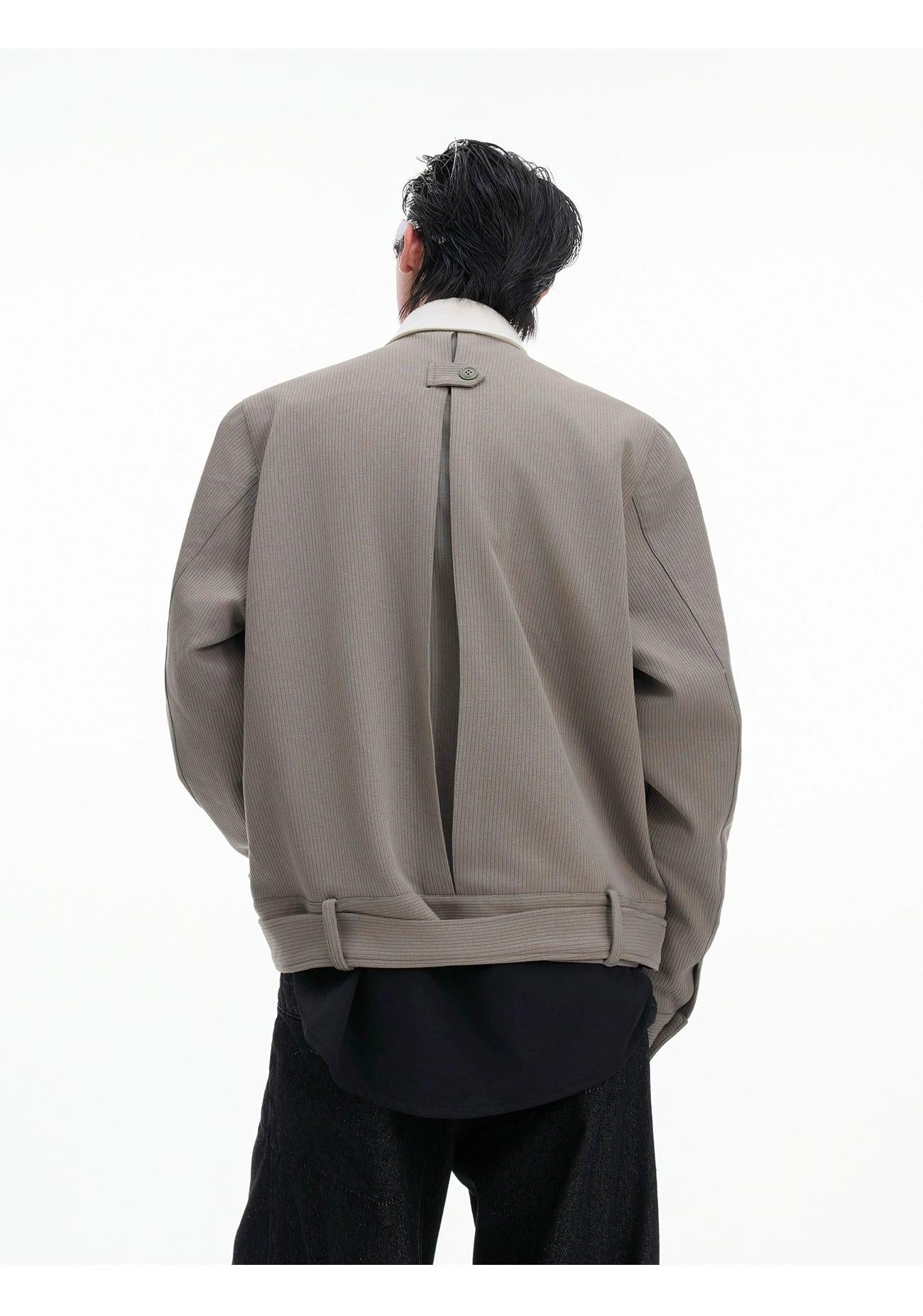 Oblique Buttons Buckled Strap Jacket