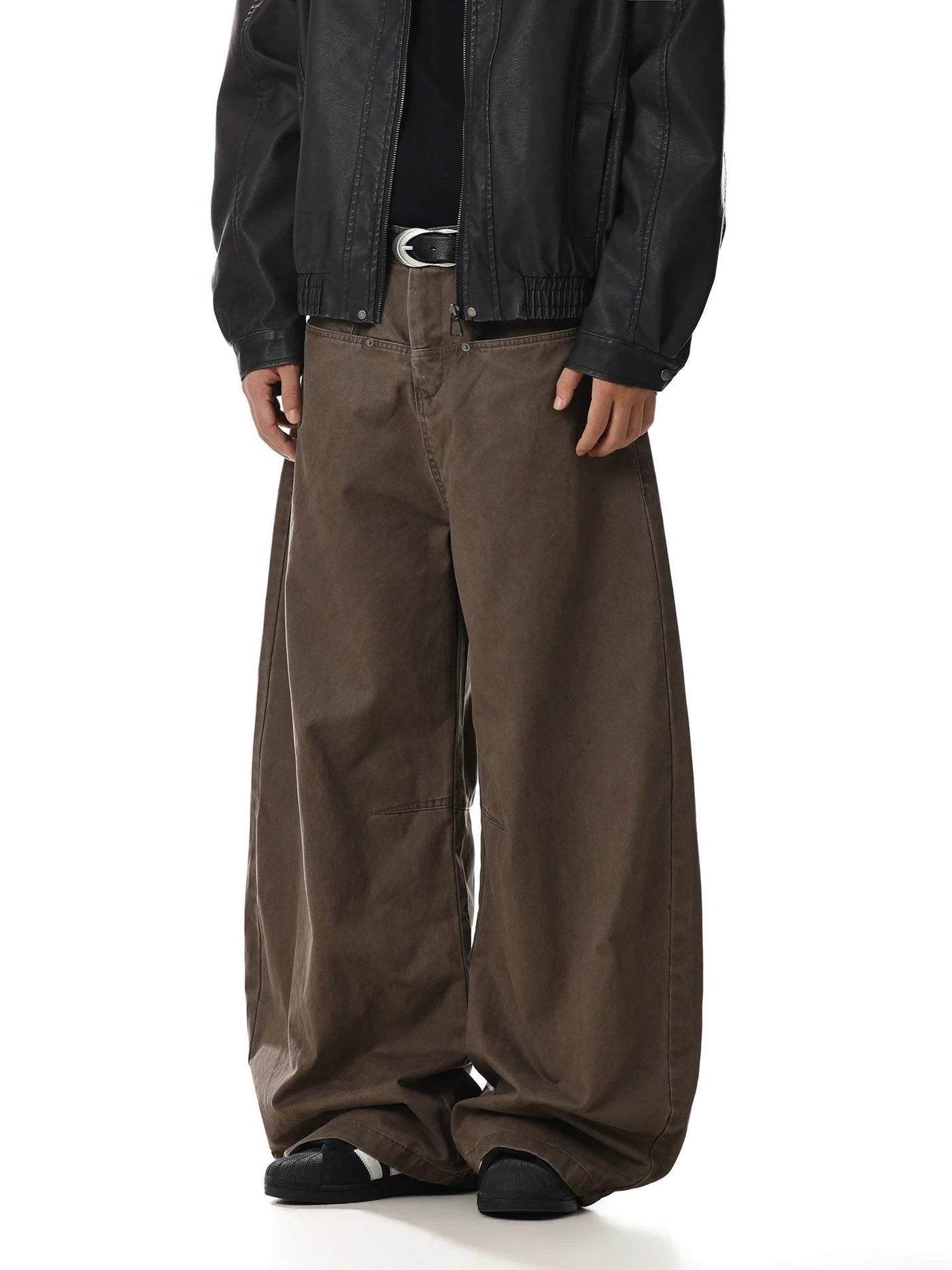 Retro Curved Wide-Leg Pants
