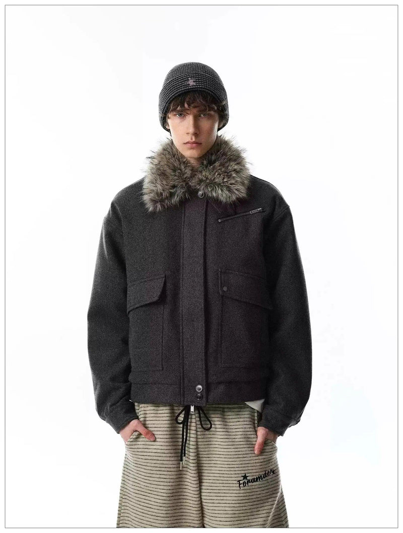 Faux Fur Collar Big Pockets Jacket