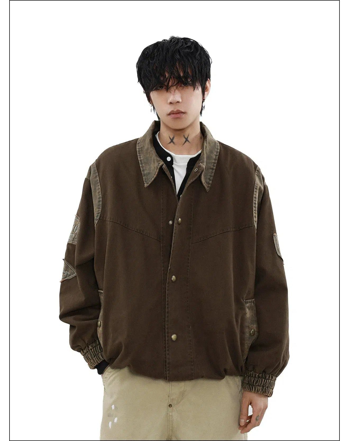 PU Leather Patched Buttoned Jacket