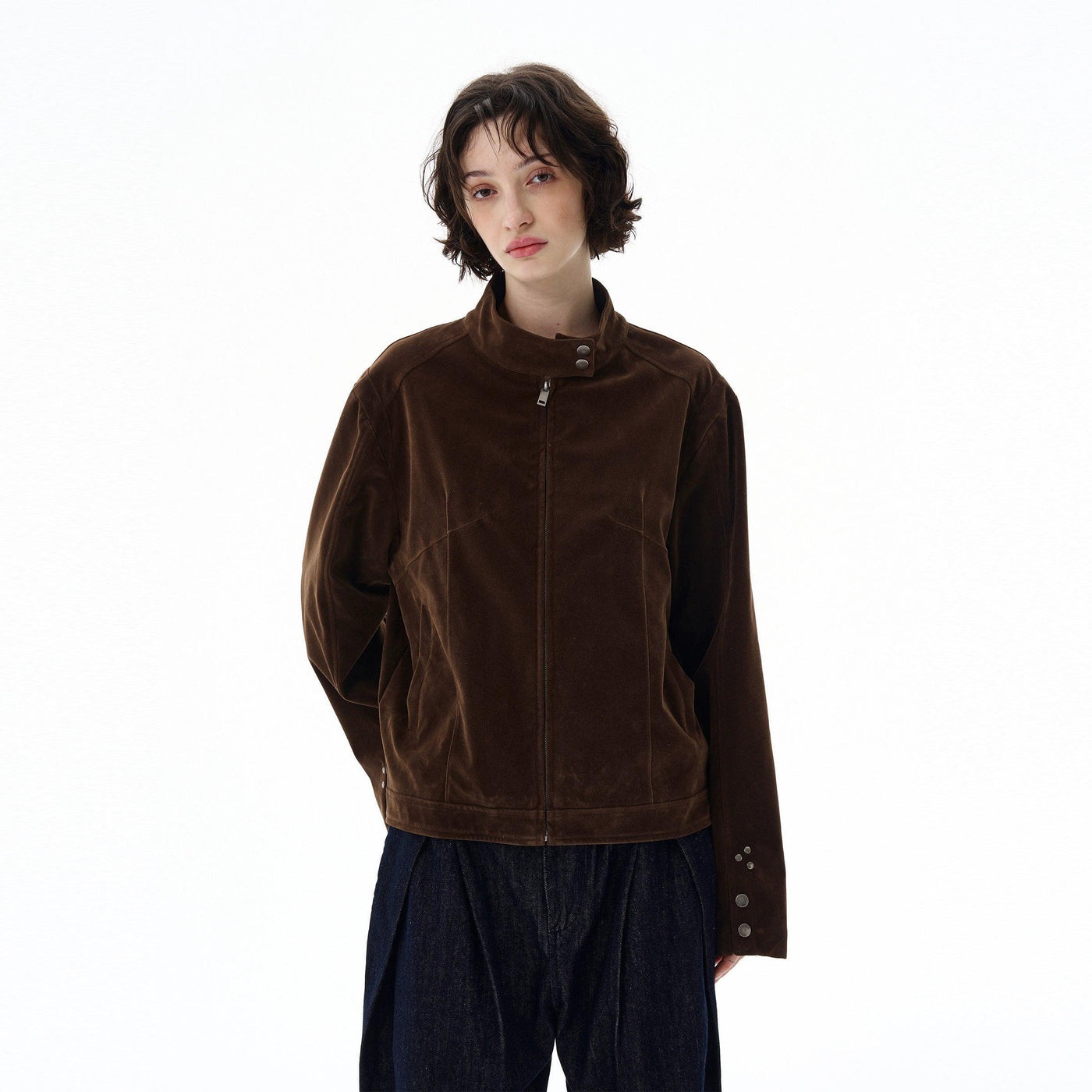 Sleek Stand Collar Zipped Jacket