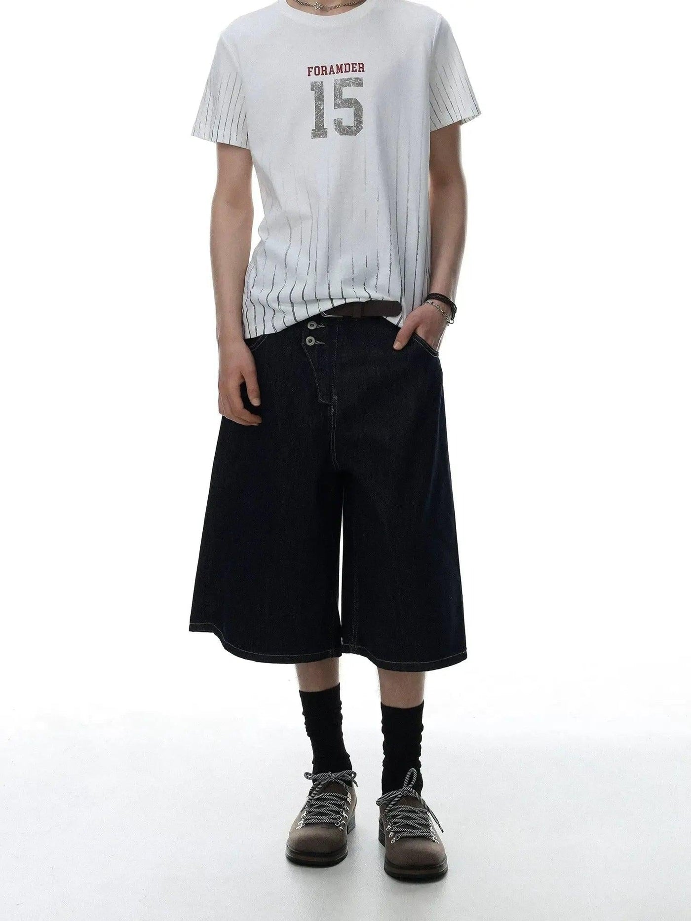 Faded Wide Leg Denim Shorts