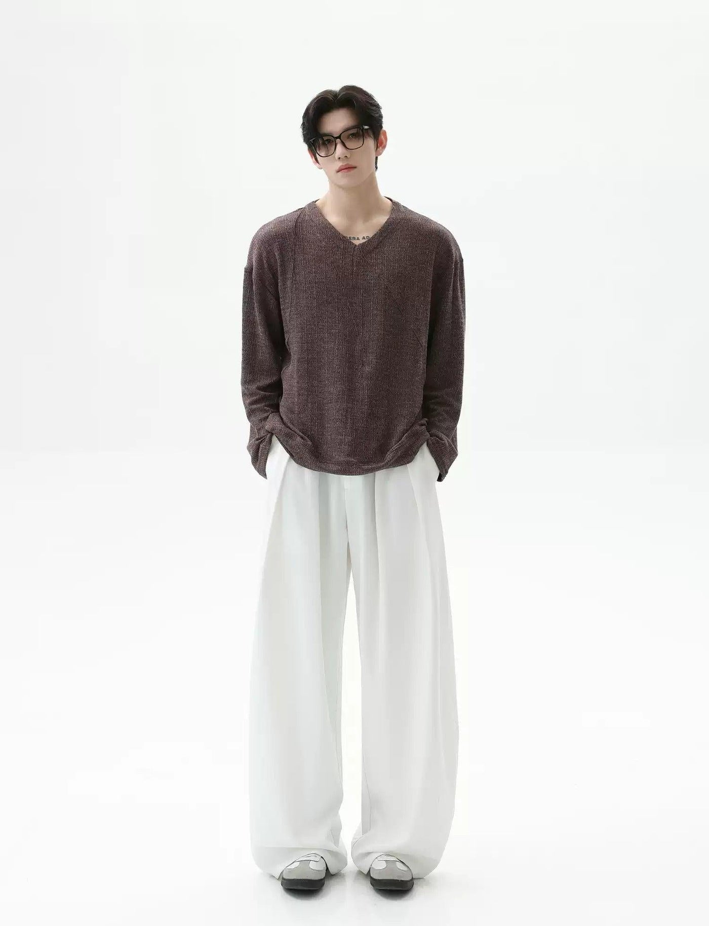 Irregular Structure V-Neck Sweater