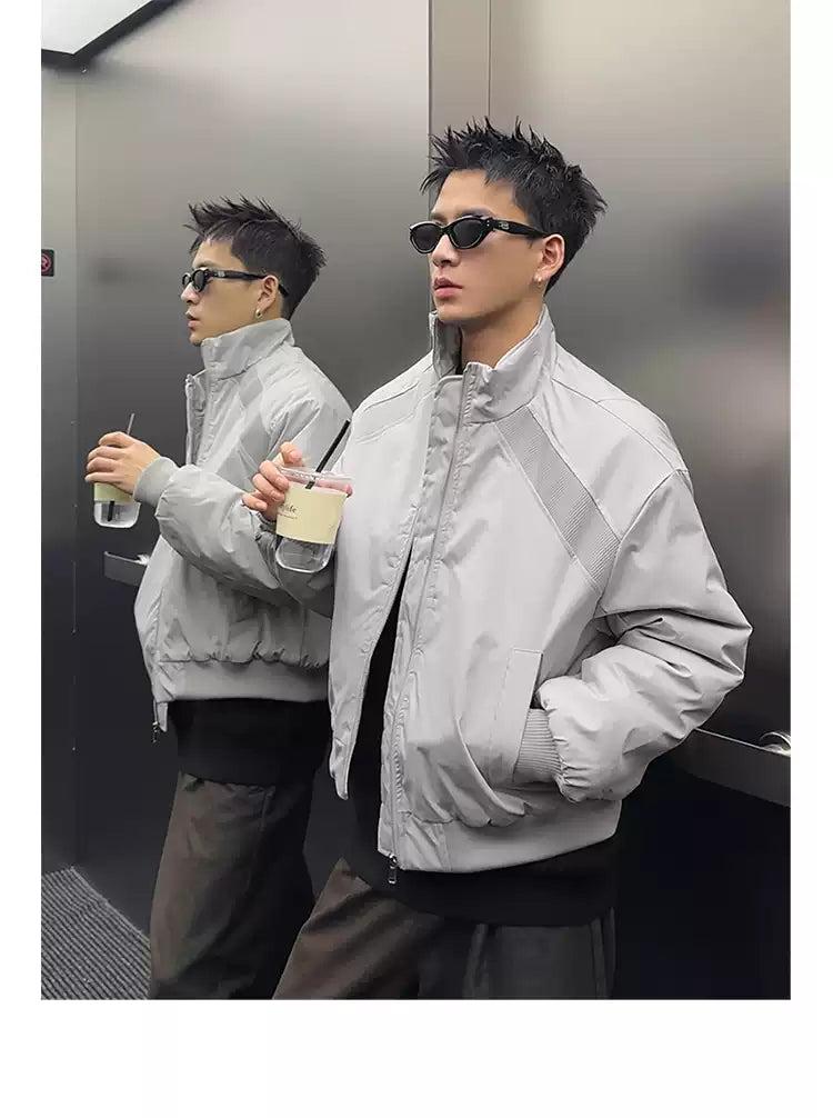 Stand Collor Spliced Bomber Jacket