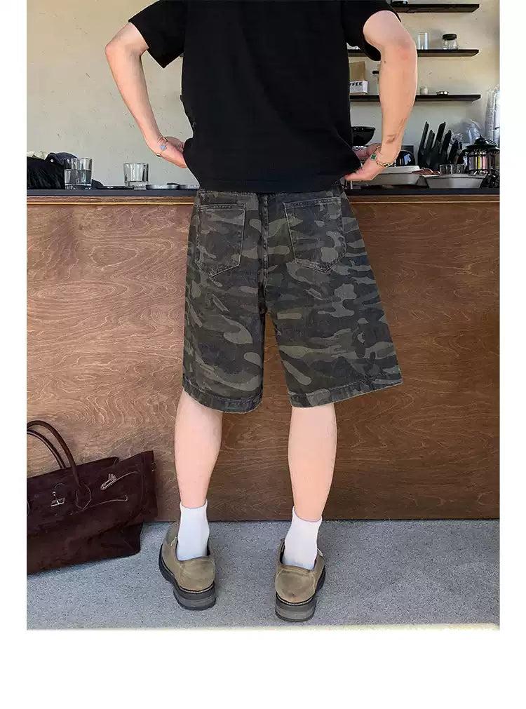 Washed Camouflage Cargo Shorts