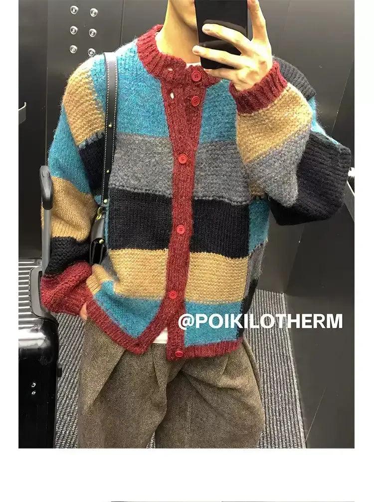 Contrast Color Block Knit Cardigan