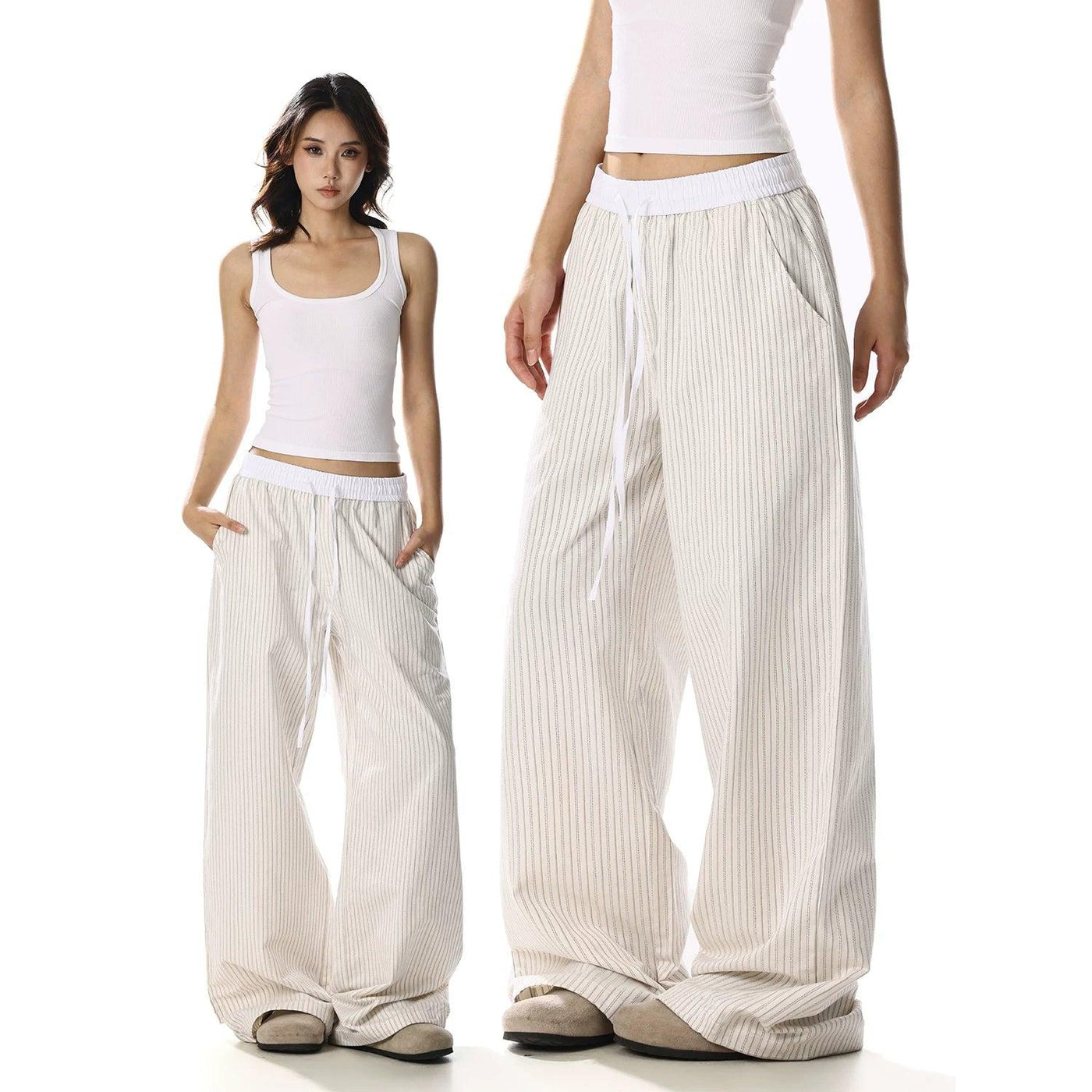 Paneled Striped Wide Pants