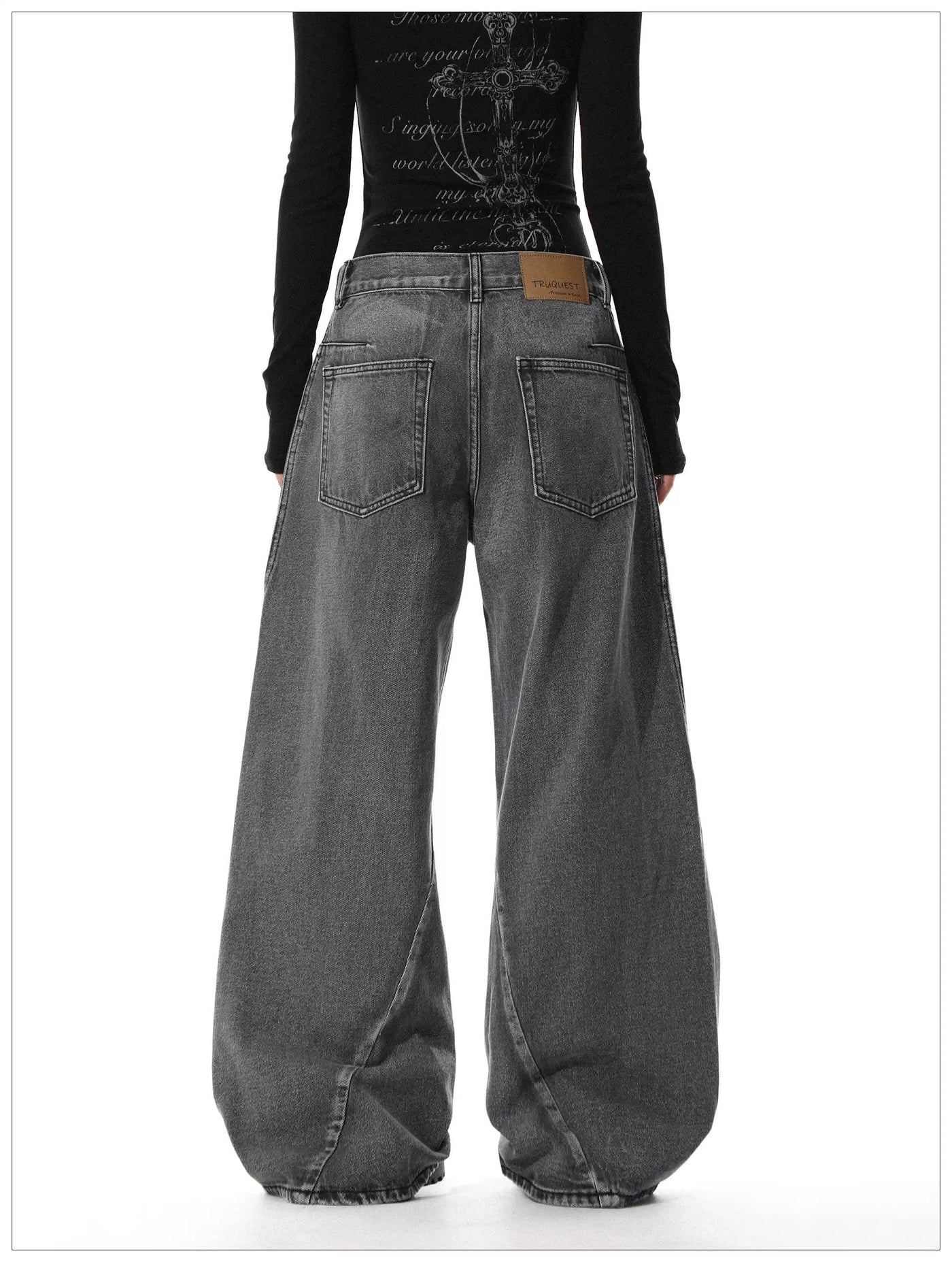 Structured Washed Wide Leg Jeans