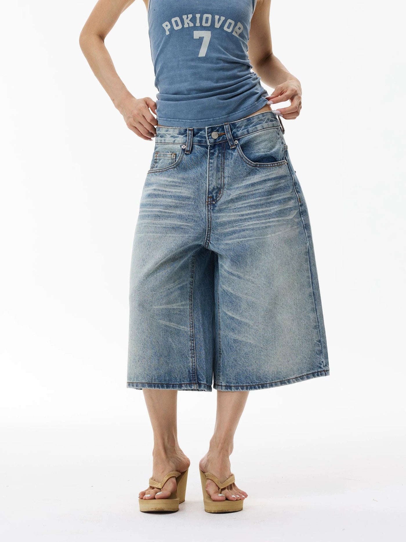 Washed Distressed Denim Shorts