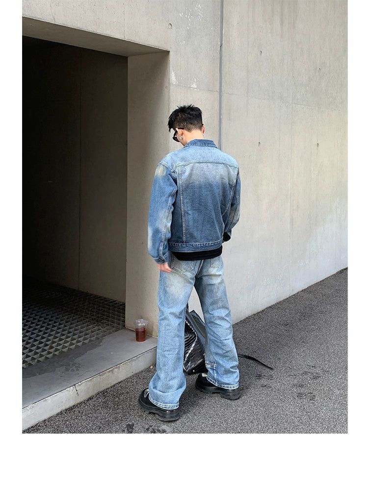 Washed Denim Jacket & Distressed Jeans Set
