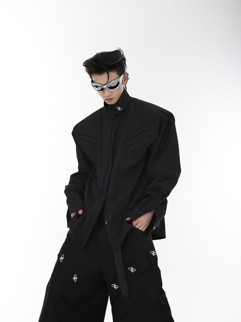 Metallic Stand Collar Long Sleeve Shirt