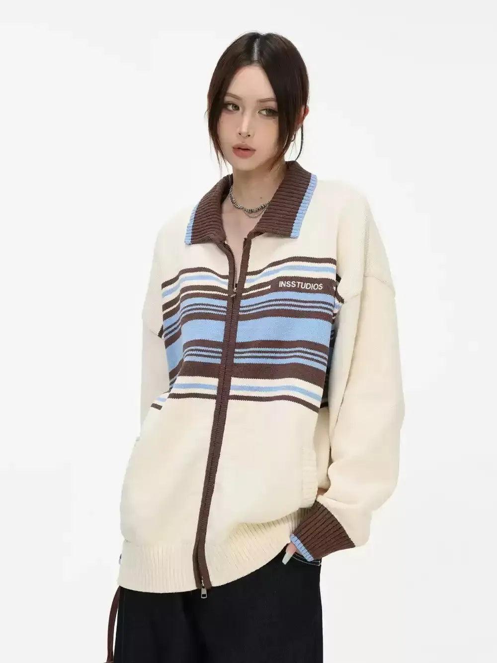 Striped Colors Zipped Sweater