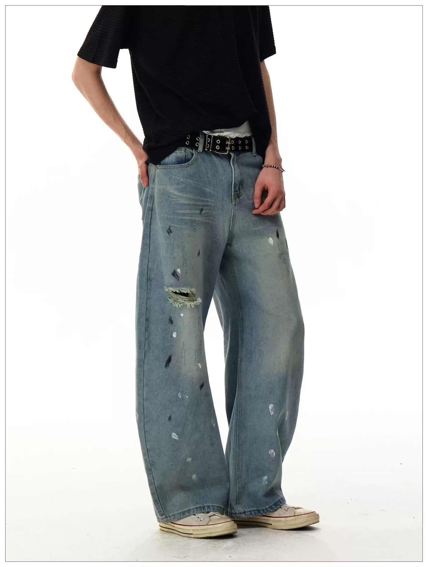 Faded Paint Details Straight Jeans
