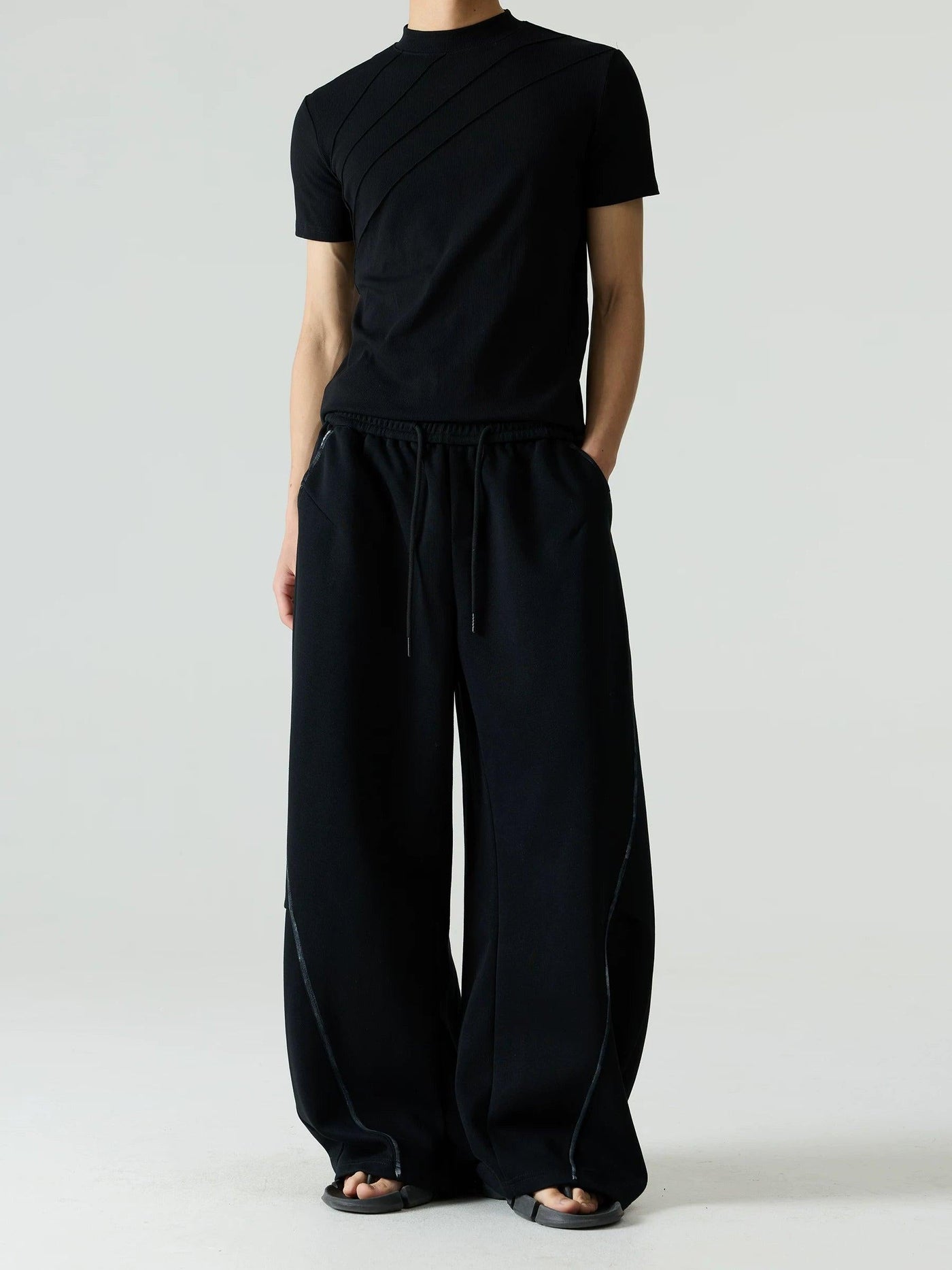 Contrast Seam Wide Leg Sweatpants