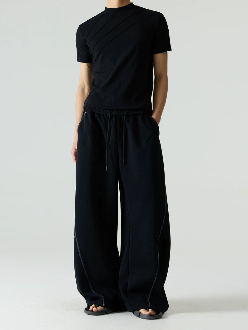 Contrast Seam Wide Leg Sweatpants