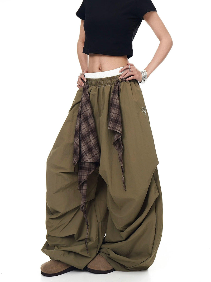 Plaid Belt Loose Track Pants