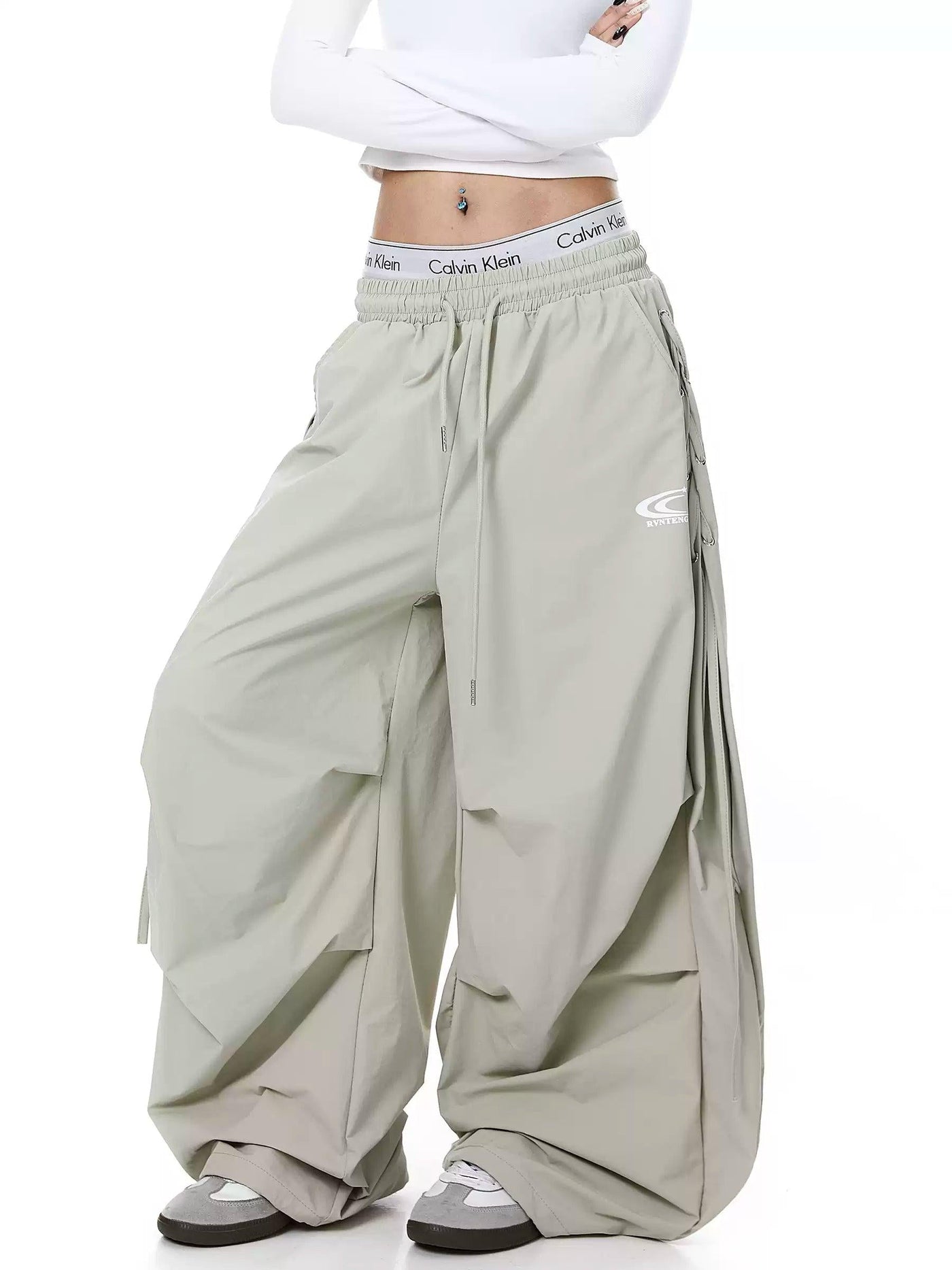 Drawstring Waist Logo Parachute Pants
