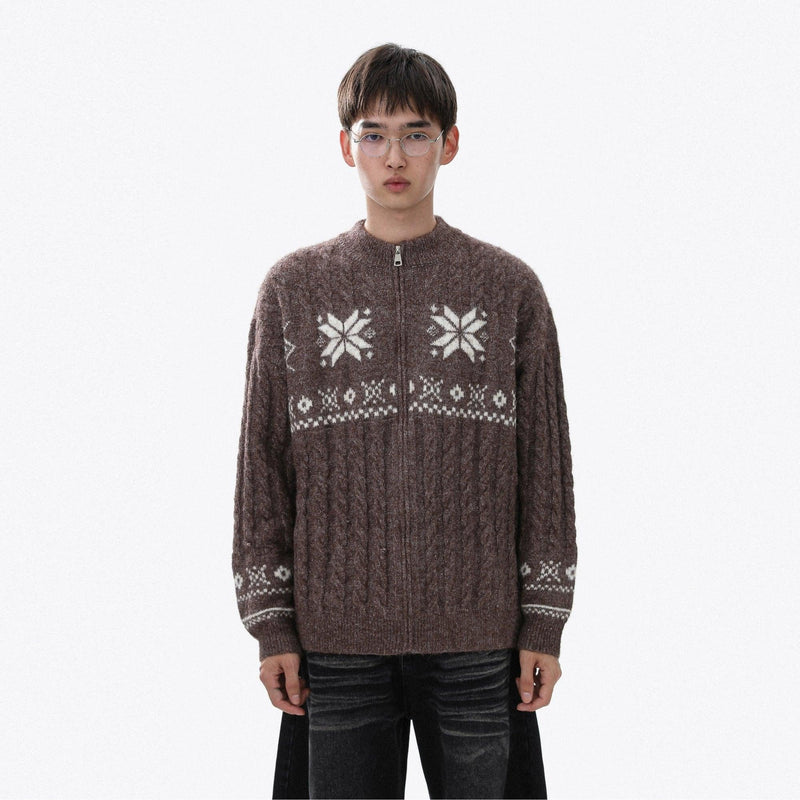 Pattern Knitted Zipped Sweater
