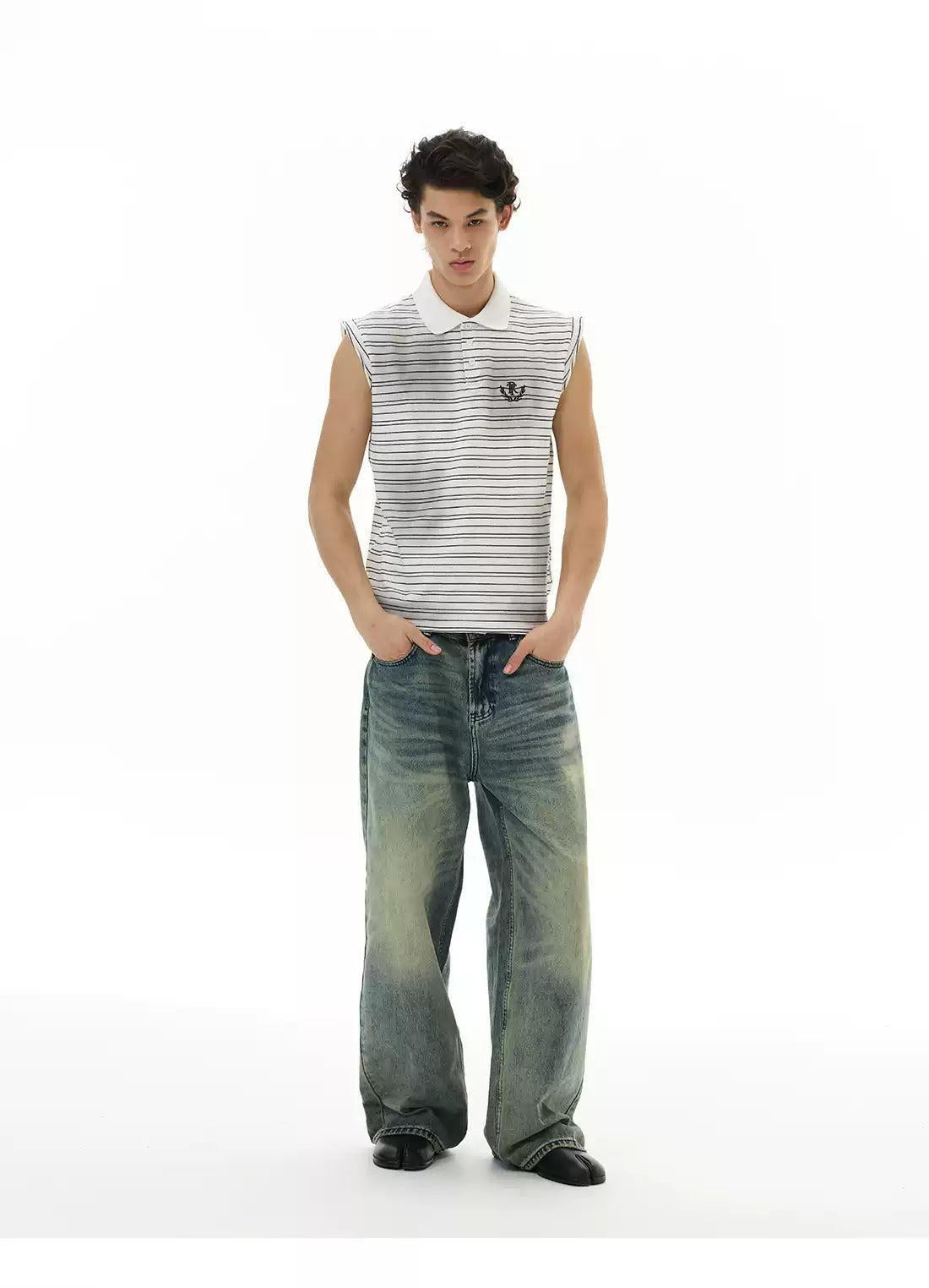 Striped Polo Collared Tank Top