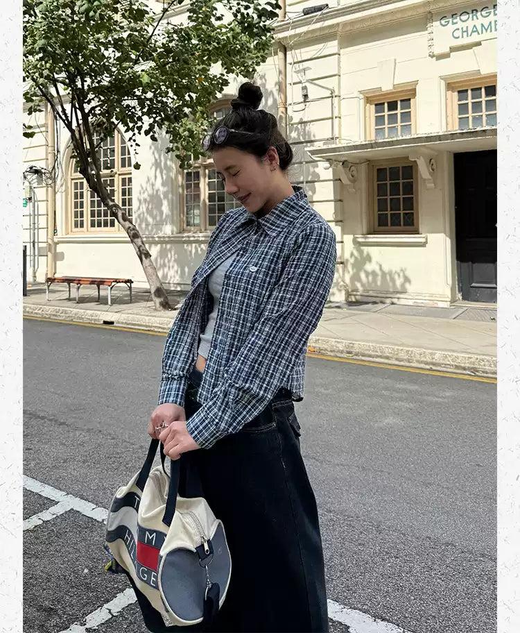 Plaid Buttoned Cropped Shirt