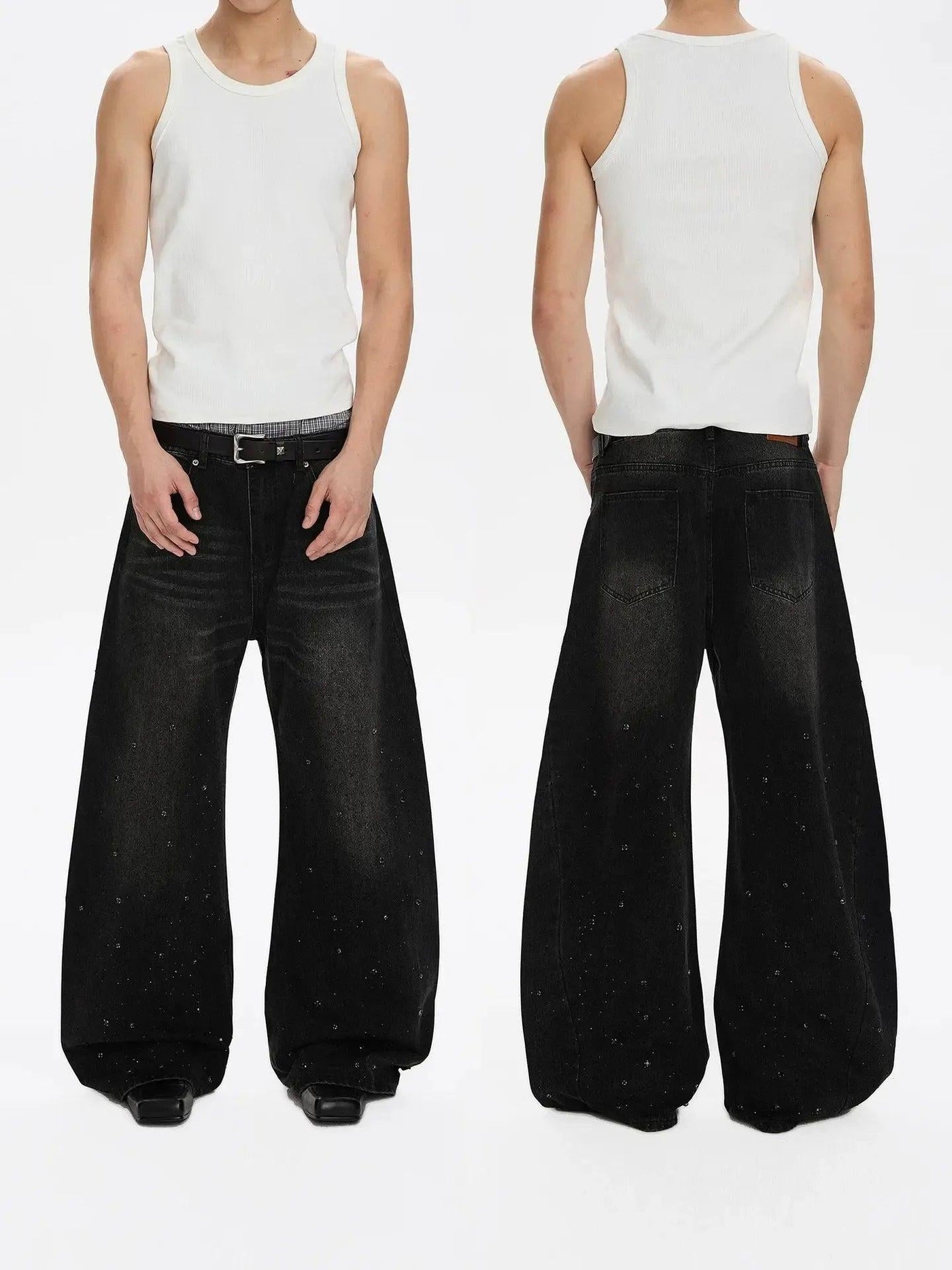 Rhinestone Curved Seam Jeans