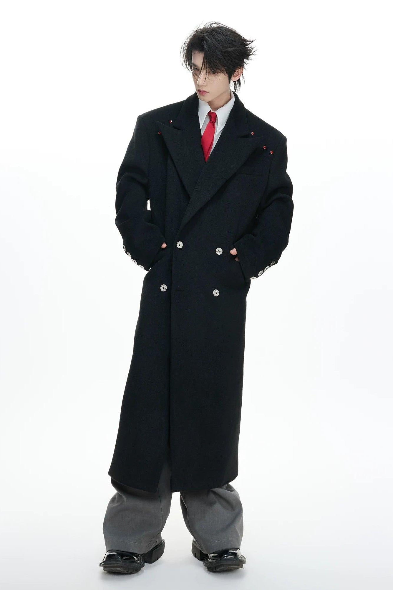 Peak Lapel Solid Color Long Coat