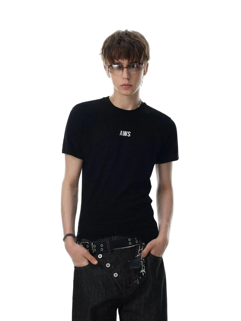 Textured Graphic Letter T-Shirt