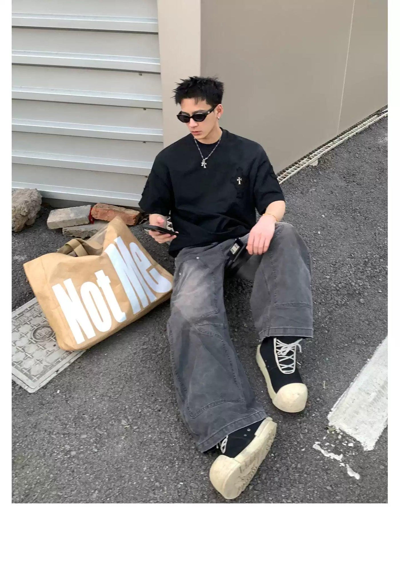 Faded Double-Knee Cargo Jeans
