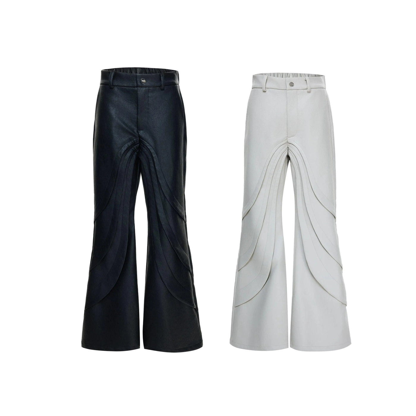 Curve Pleats Textured PU Leather Pants
