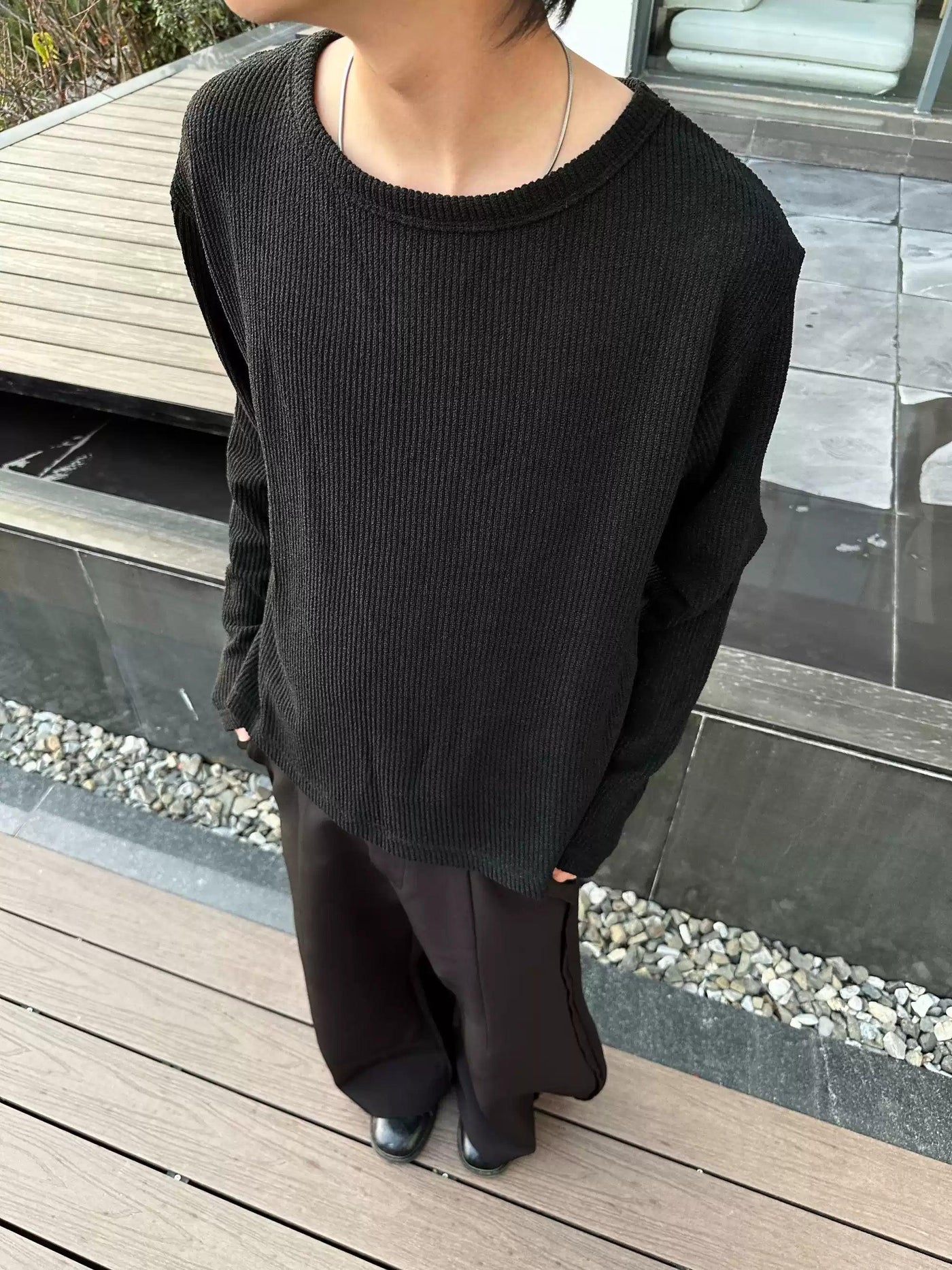 Basic Textured Long Sleeve T-Shirt