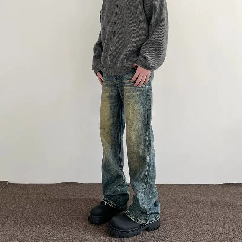 Vintage Washed Slim Fit Flare Leg Jeans