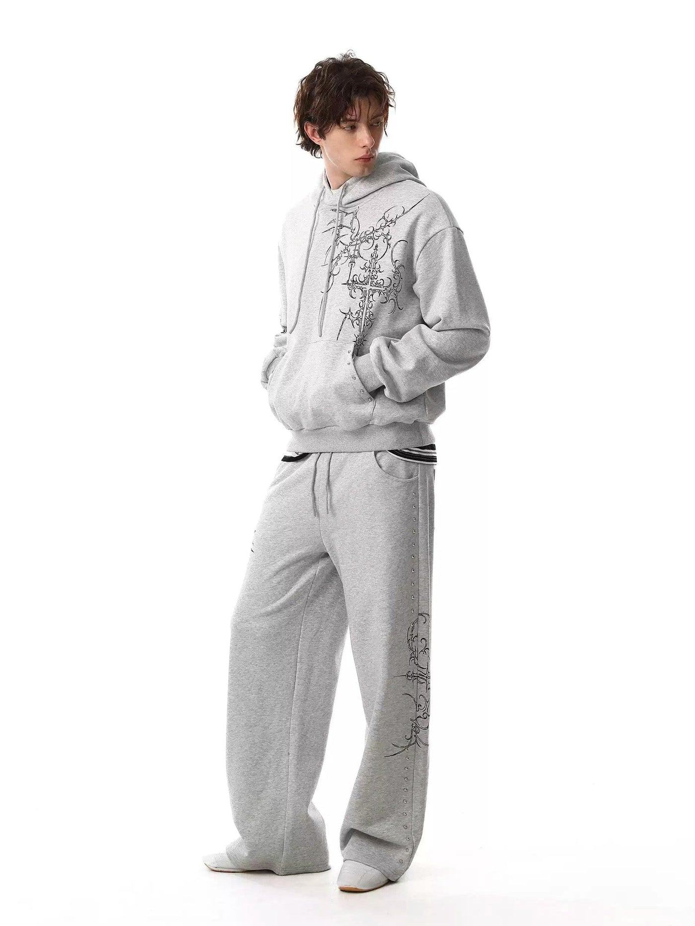 Gothic Graphic Print Hoodie & Drawstring Sweatpants Set